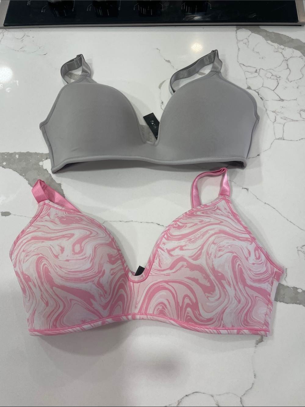 Women's Seamless T-Shirt Bras - Gray & Pink Marble